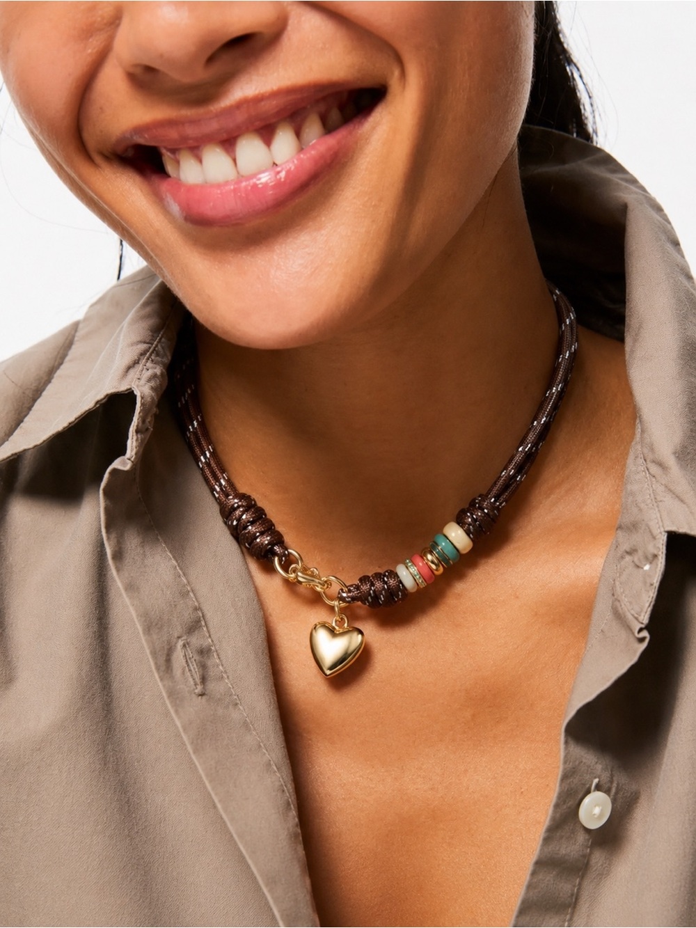 Roxanne Assoulin The Super Size Happy Cord Necklace Brown Necklace/gold Heart